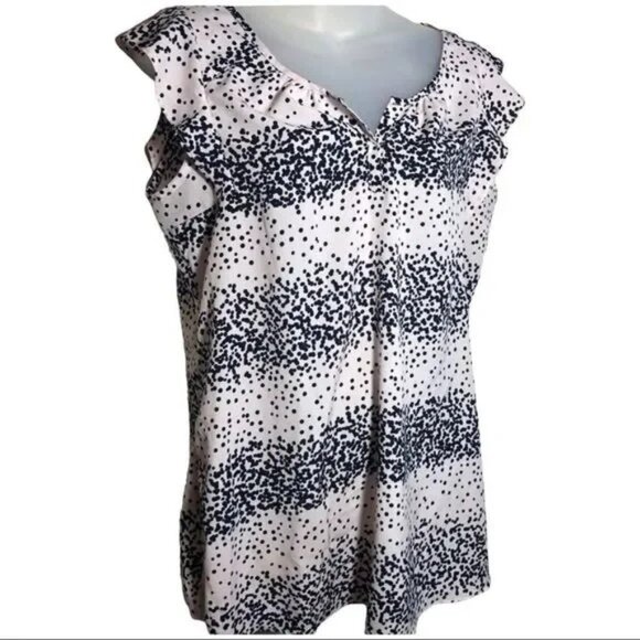 MOTHERHOOD MATERNITY PINK/BLACK POLKA DOT POLYESTER FLUTTER BLOUSE SMALL-EUC - Picture 1 of 5